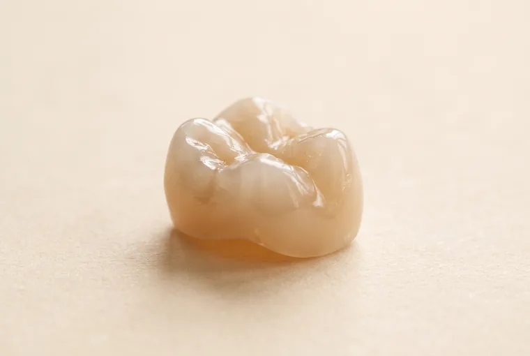 A finished glazed ceramic dental crown
