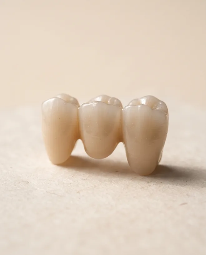 A three-unit porcelain dental bridge