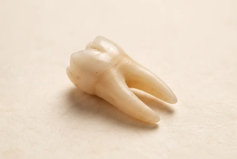 A single extracted molar with two long roots