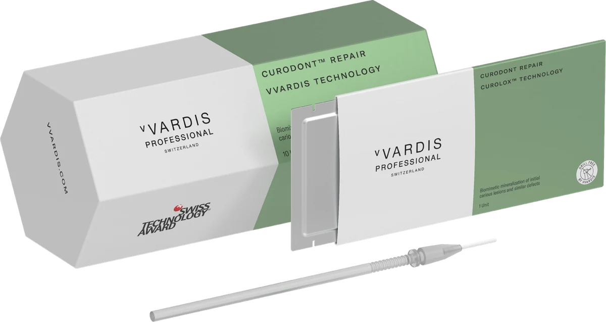 Curodont Repair packaging by vVARDIS Professional, with its single-use applicator